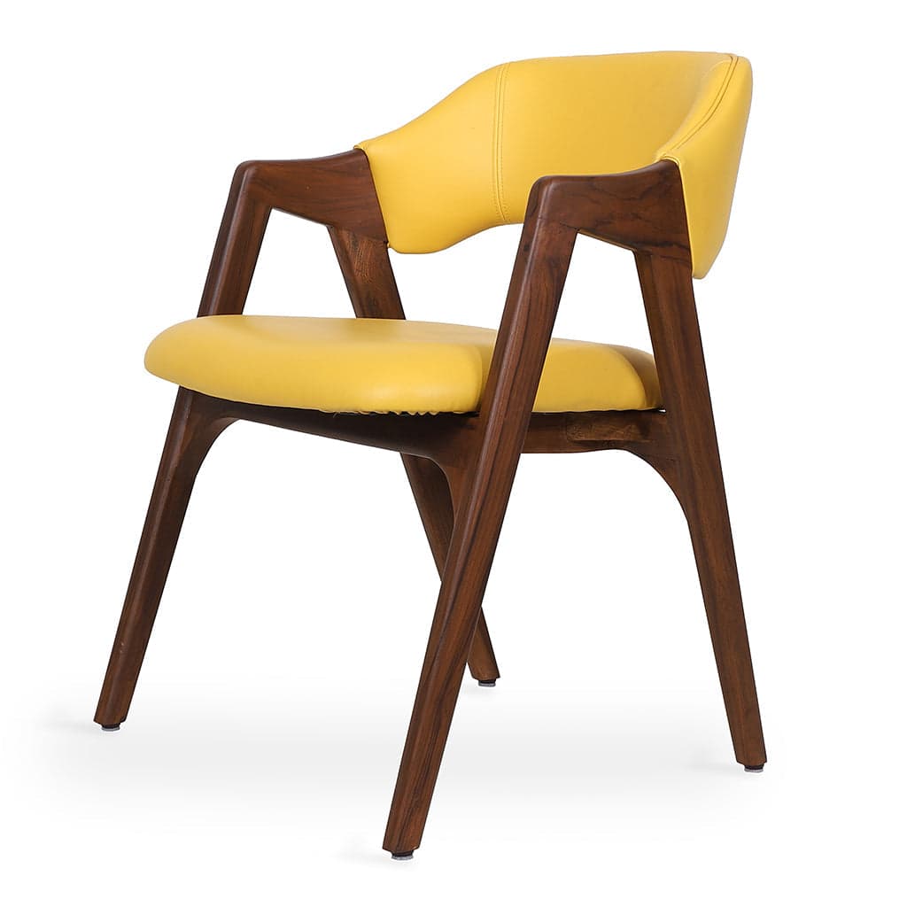 Ikkita - Teak Dining Chair, Yellow Leatheretter by Alankaram