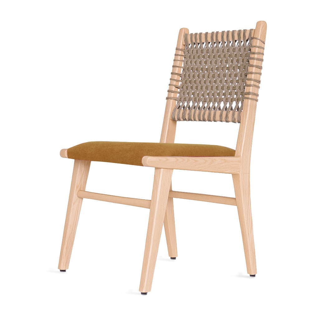 Asandi - Ash,Oak,Beech Dining Chair, Brown Weaving, Musted color Upholstered by Alankaram