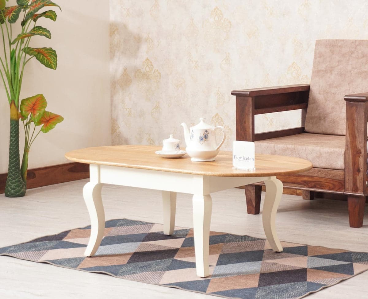 Mumbai Solid Wood Oval Coffee Table - (Frosty White) by Furniselan