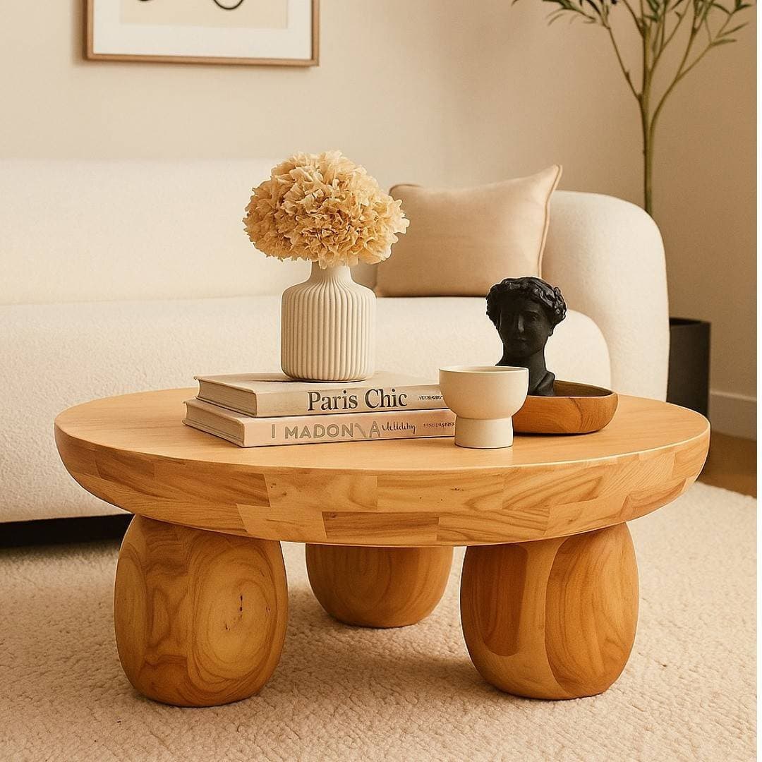 Orvian Round Handcrafted Solid Wood Coffee Table- wooden slice by Wooden Slice