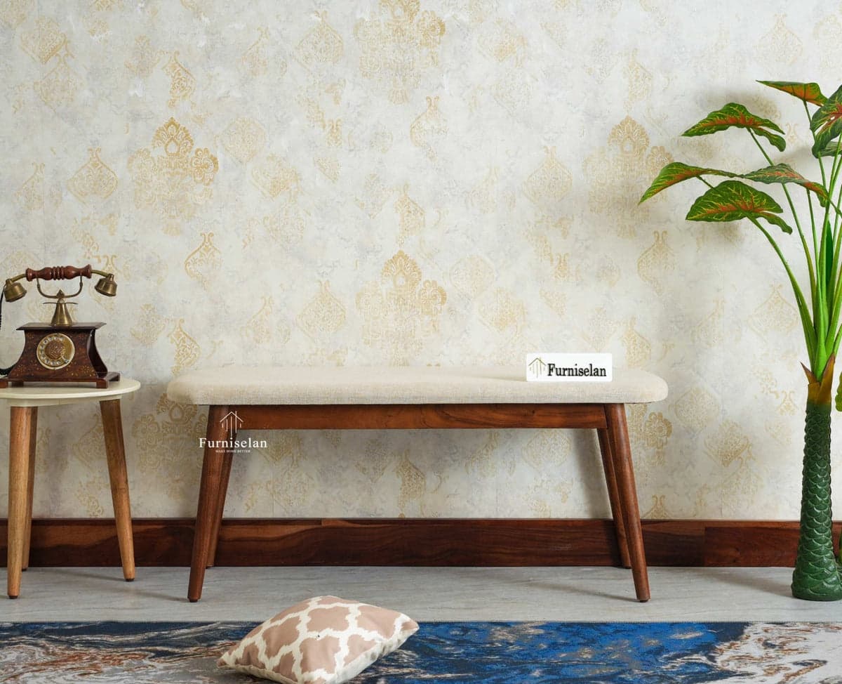 Antilia Solid Wood Two Seater Bench Cushion Seat - (Teak Finish) by Furniselan