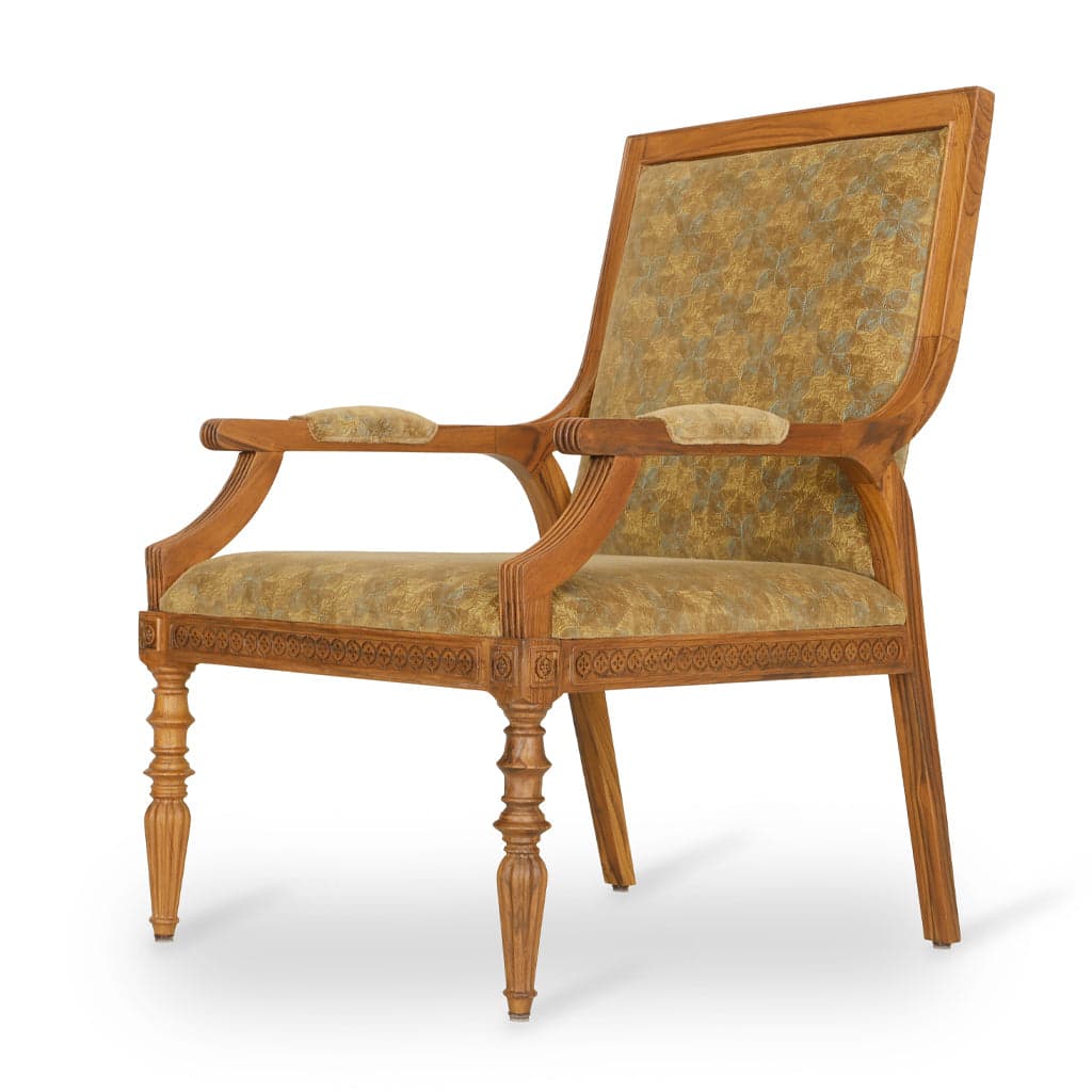 Masani Teak Semi-Lounge Chair, Green Fabric by Alankaram