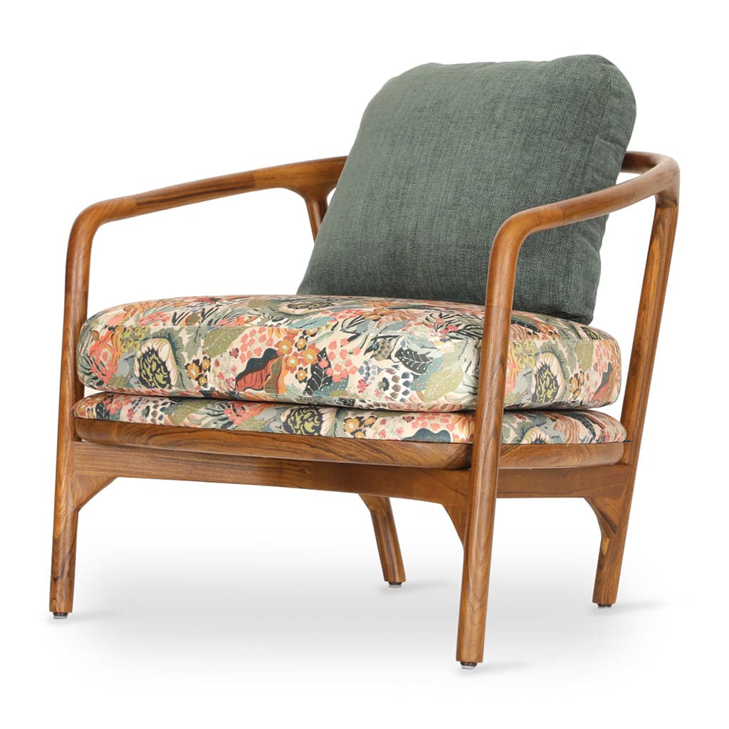 Nofo - Teak Lounge Chair, Green, Printed Fabric by Alankaram
