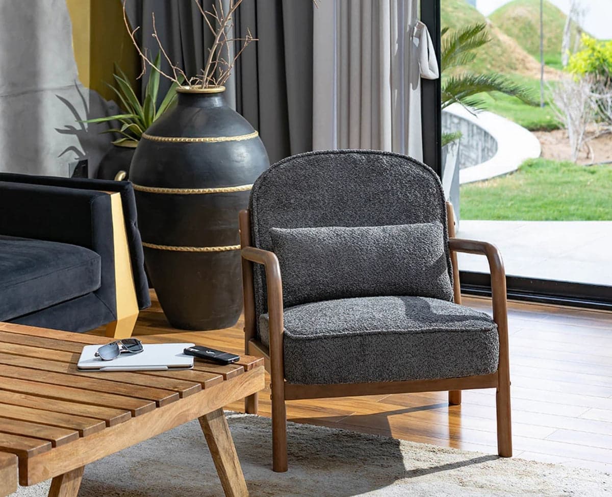 Baron Solid Rubber Wood Arm Chair - (Grey) by Furniselan