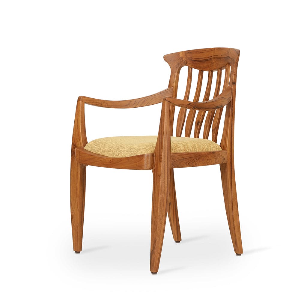 Avara - Teak Dining Chair, Yellow Leatherette by Alankaram