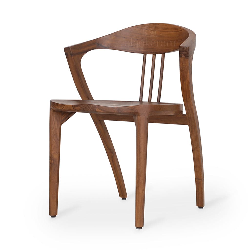 Kratky - Teak Dining Chair, Wooden Seat by Alankaram