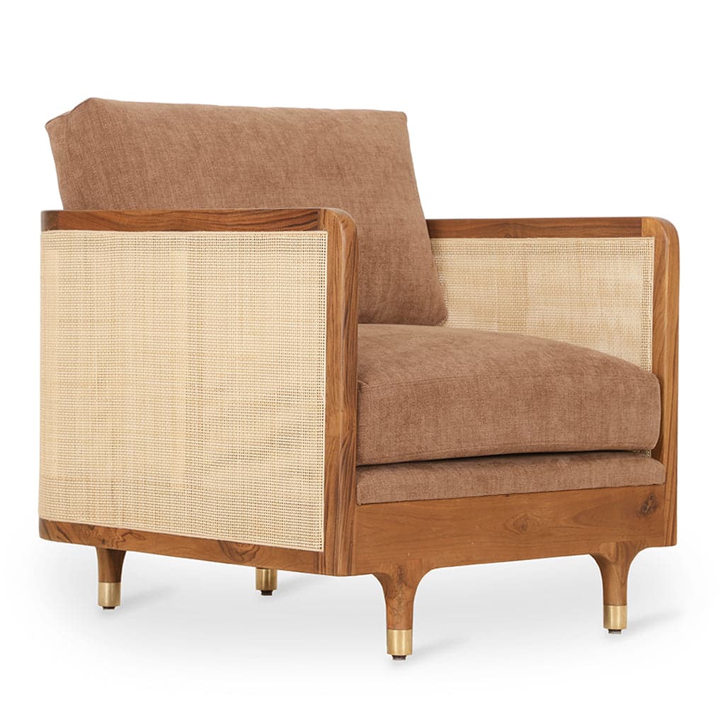 Luk - Teak Club/Sofa Chair, Brown Fabric 2 by Alankaram