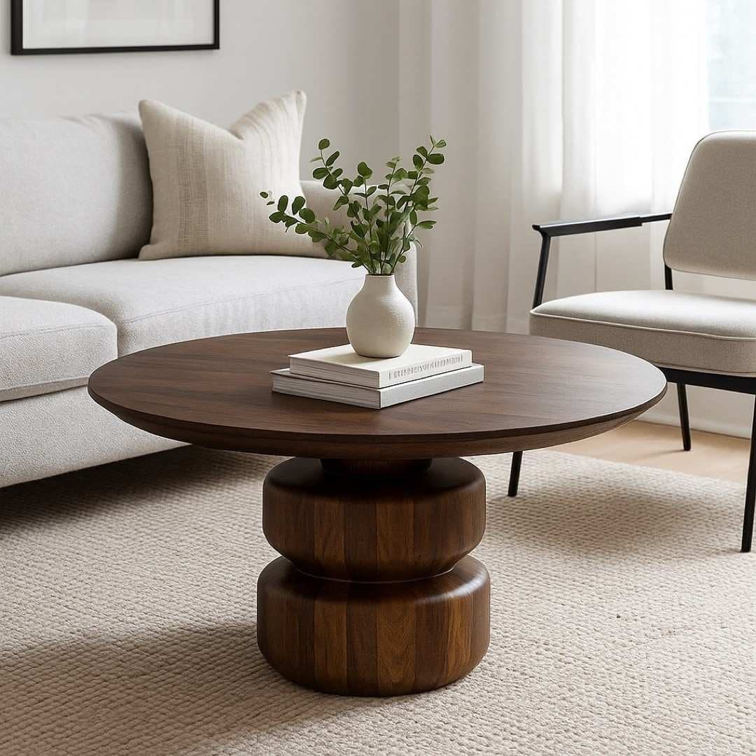 Trenzio Handcrafted Sheesham Wood Coffee Table – Modern Twin-Base Design by Wooden Slice