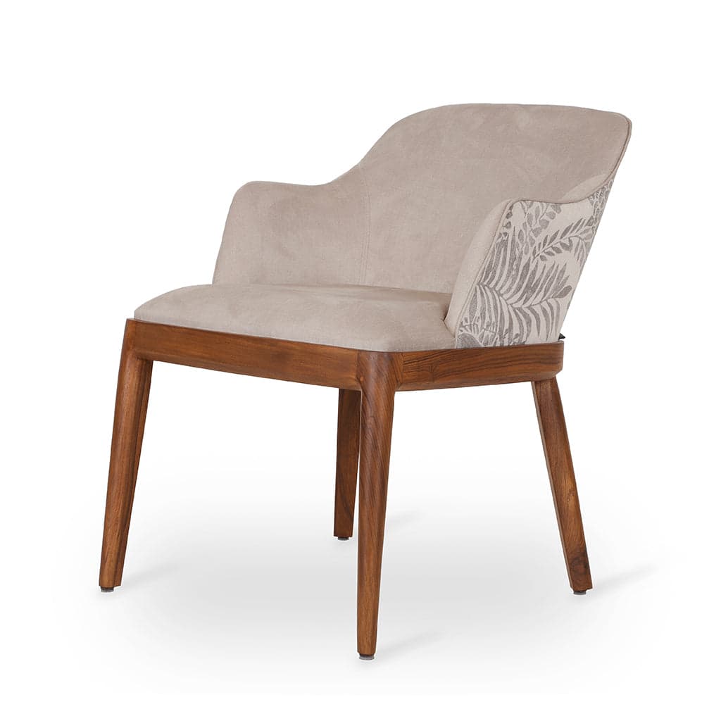 Ozlu - Teak Dining Chair, Grey Printed Fabric by Alankaram