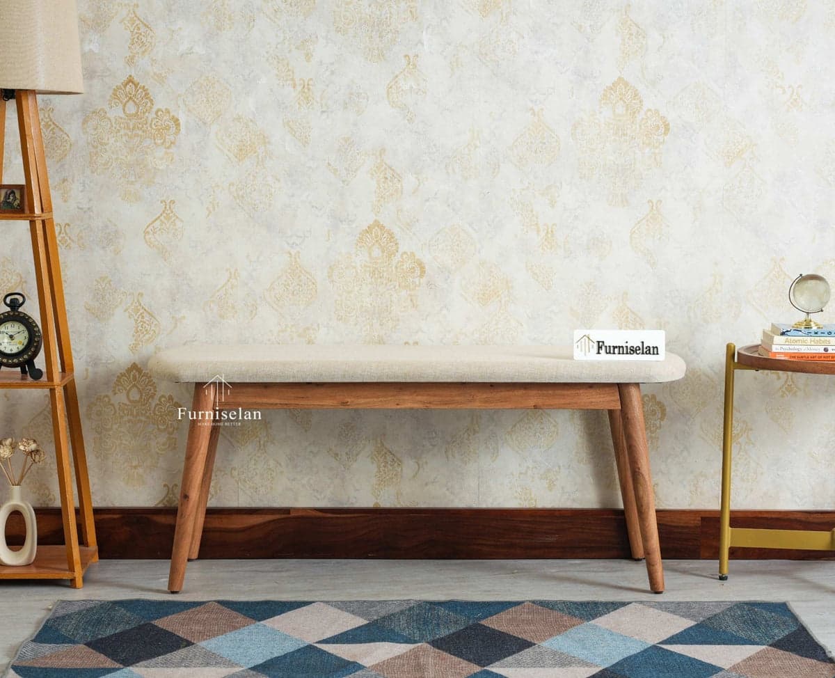 Antilia Wooden Three Seater Dining Bench Cushion Seat - (Natural Finish) by Furniselan