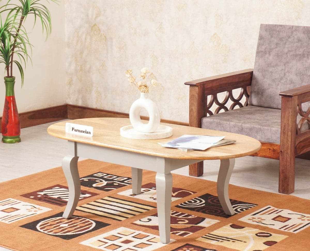 Mumbai Solid Wood Oval Coffee Table - (Cool Grey) by Furniselan