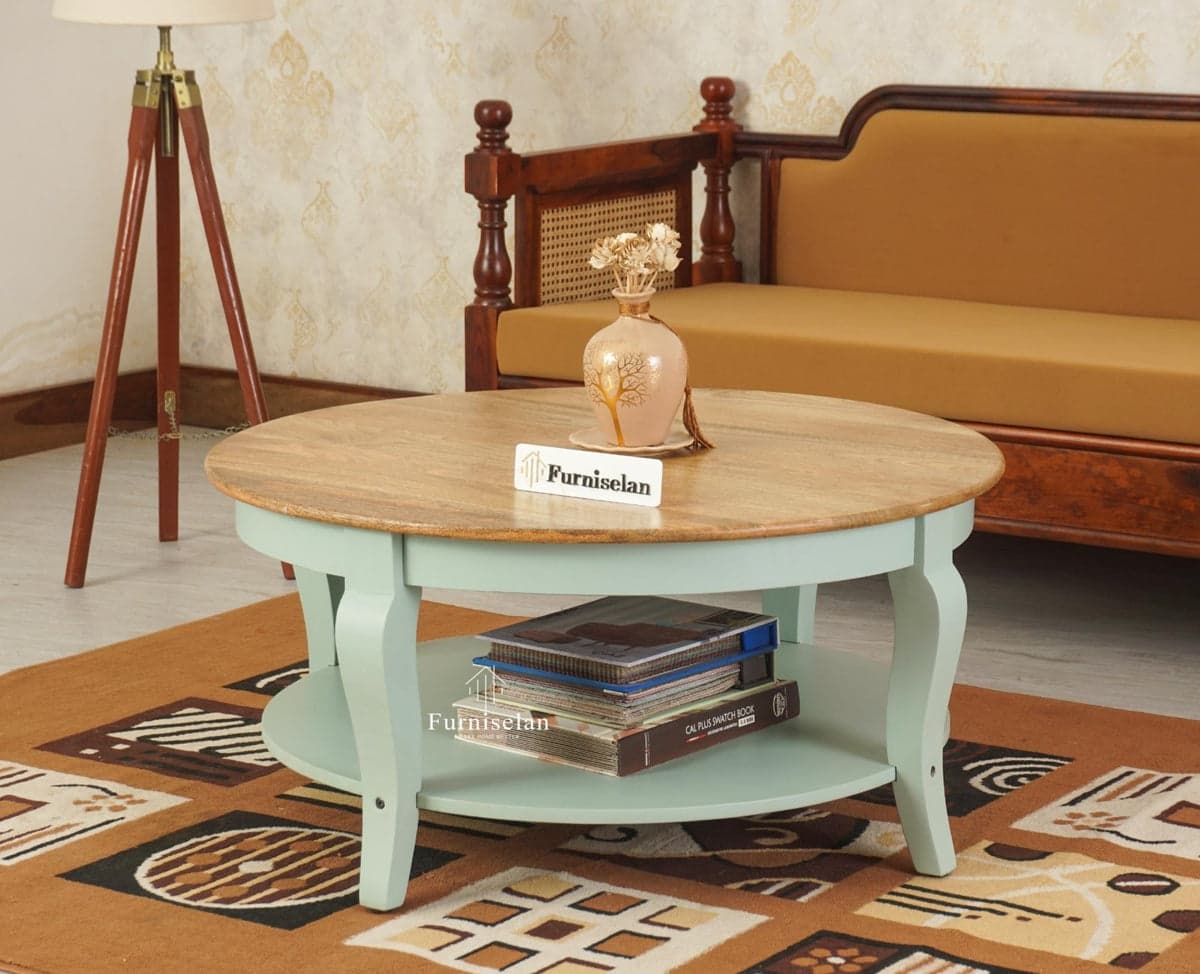 Mumbai Solid Wood Round Coffee Table - (Silt Green) by Furniselan