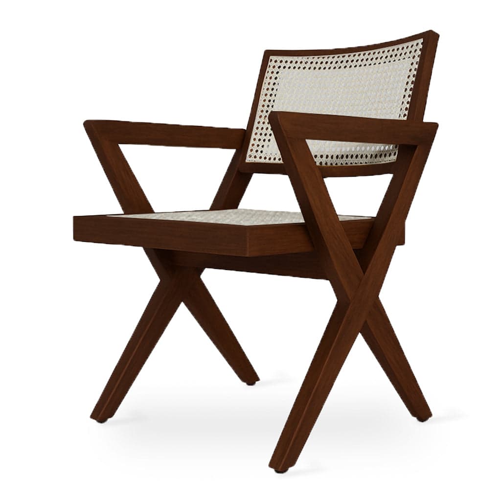 Jeanneret - Ash/Oak/Beech Dining Chair with Cross Armrest, Stained by Alankaram