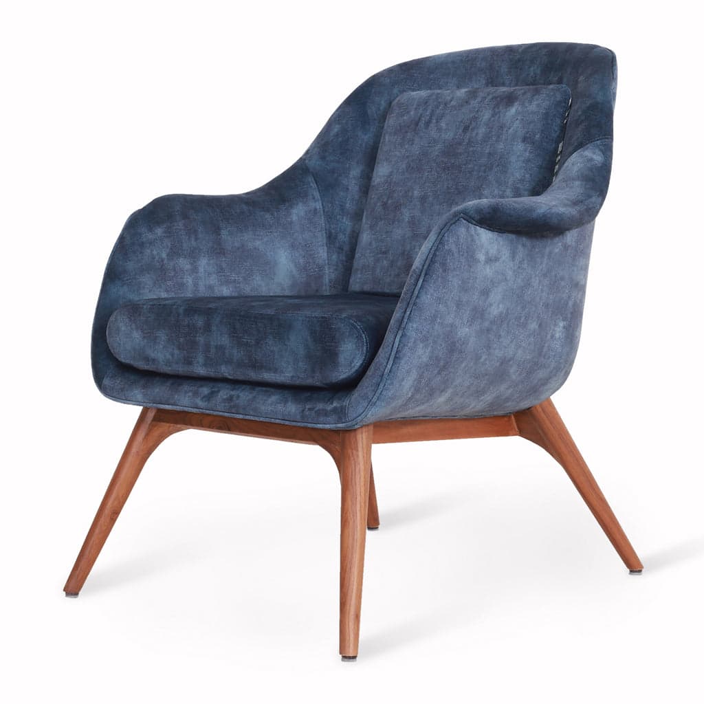Nefis - Teak Lounge Chair, Blue Velvet by Alankaram