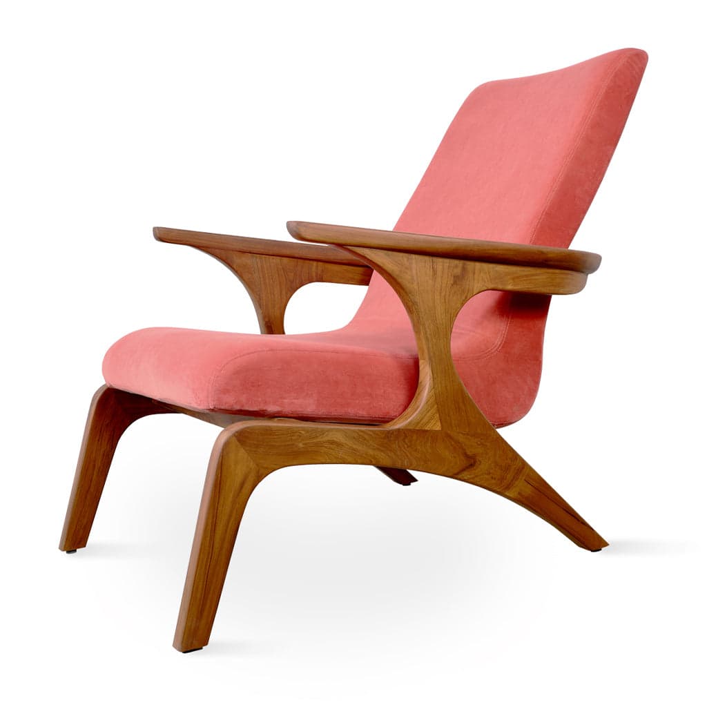 Piko - Teak Lounge Chair Orange Fabric by Alankaram