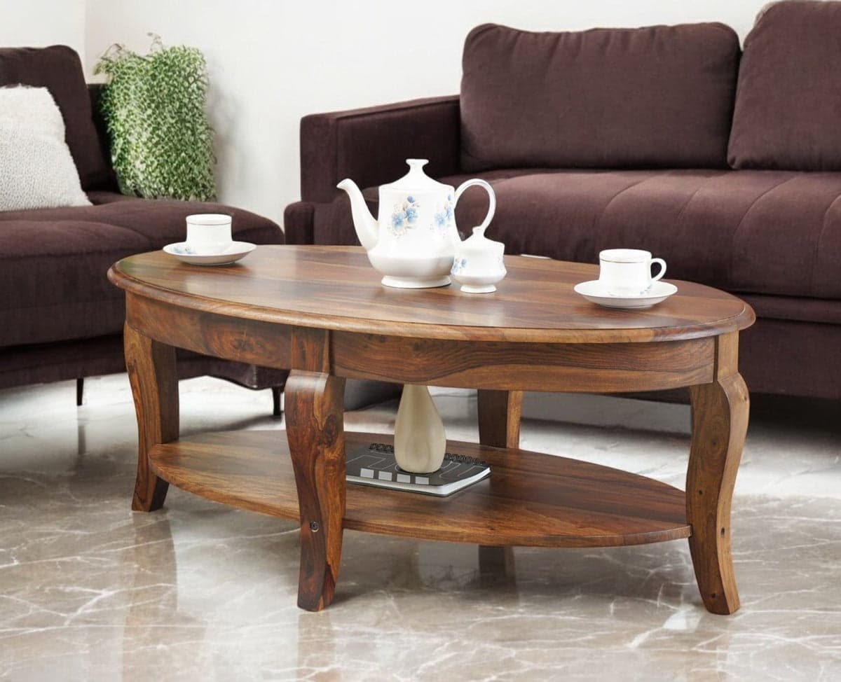 Denmark Sheesham Wood Oval Coffee Table - (Teak Finish) by Furniselan