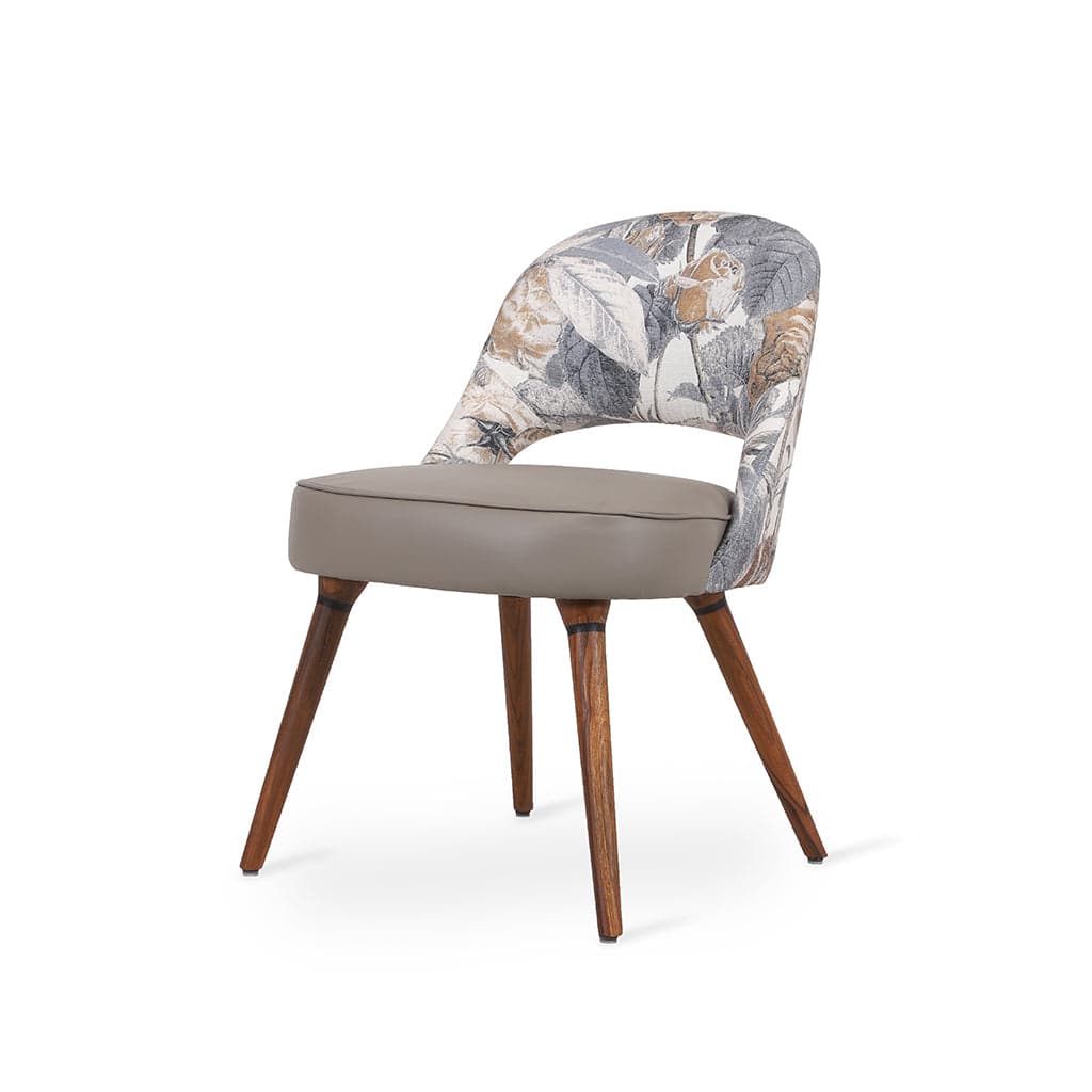 Kiero - Teak Dining Chair, Grey, printed Fabric by Alankaram
