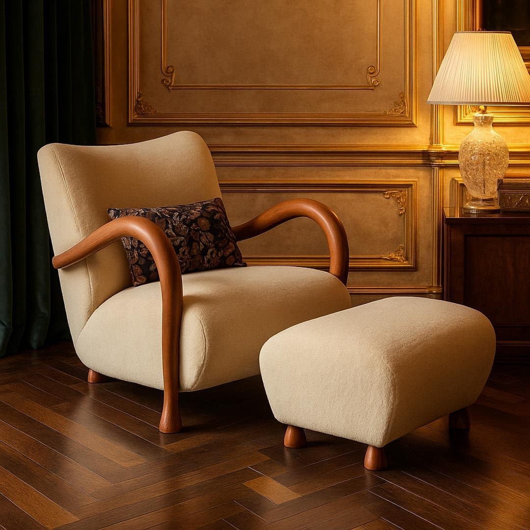 Solid Wood Lounge Chair – Zuri Handcrafted Sheesham Armchair with Bouclé Upholstery by Wooden Slice