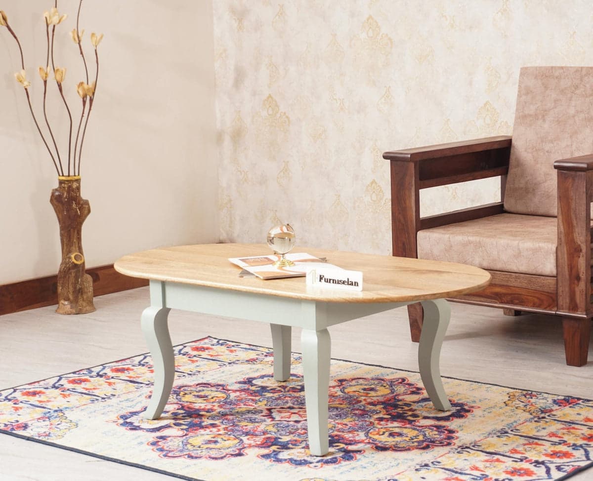 Mumbai Solid Wood Oval Coffee Table - (Silt Green) by Furniselan