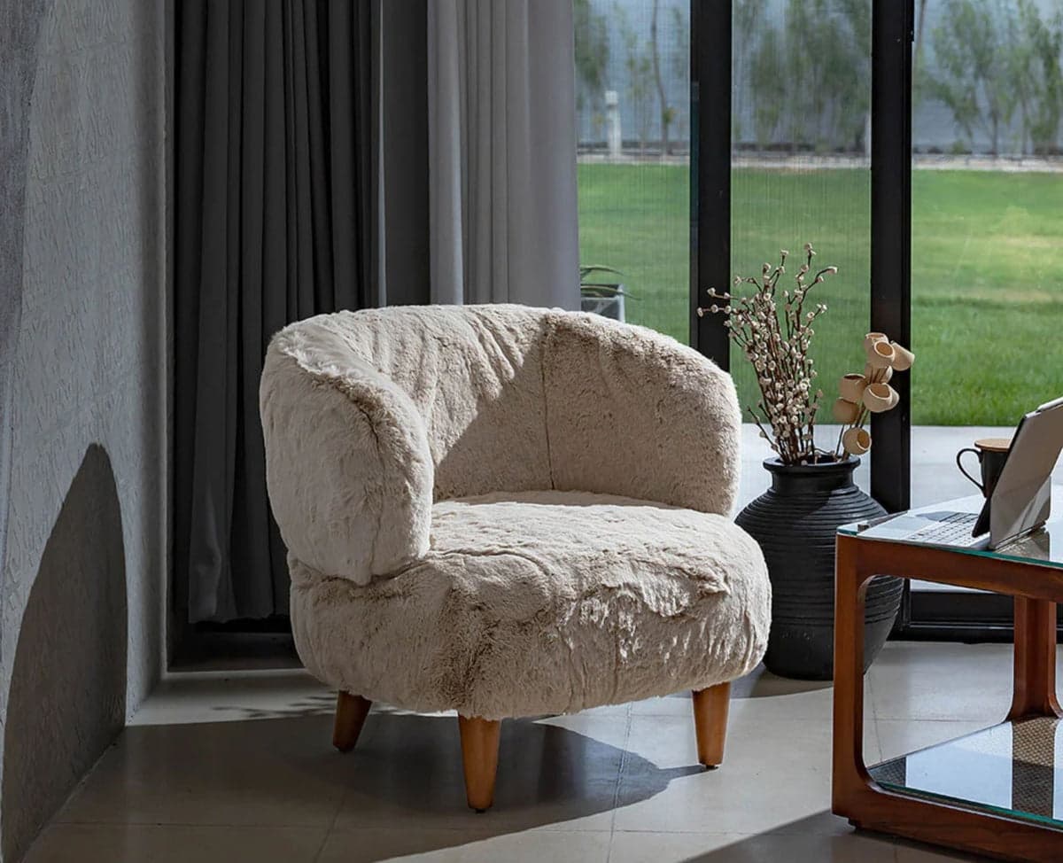 Cherry Creations Lounge Chair – Modern Upholstered Dining Chair for Home & Café - (Cream) by Furniselan