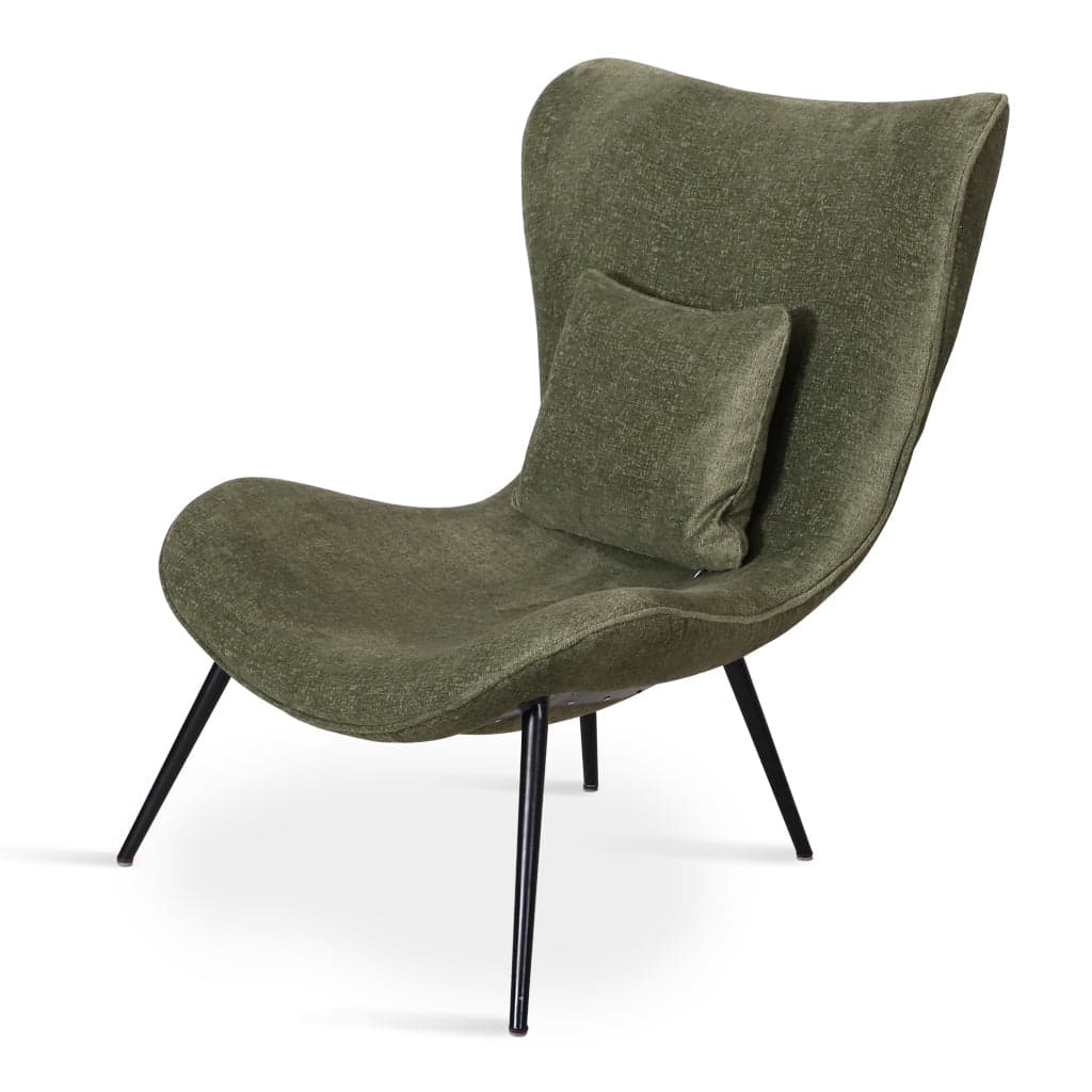 Maru Metal Lounge Chair with Green Fabric by Alankaram