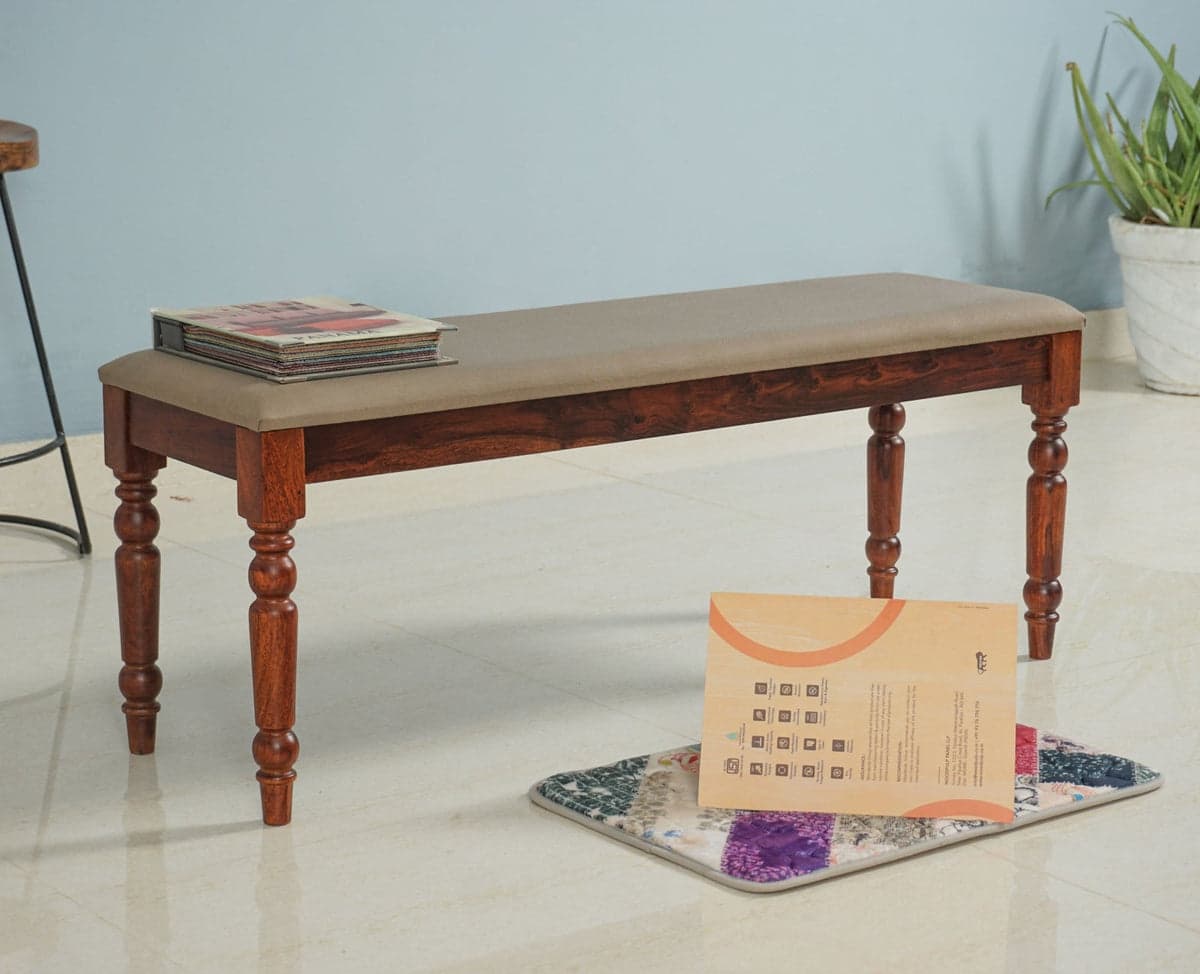 Madurai Sheesham Wood 3 Seater Dining Bench for Living Room - (Maple Finish) by Furniselan