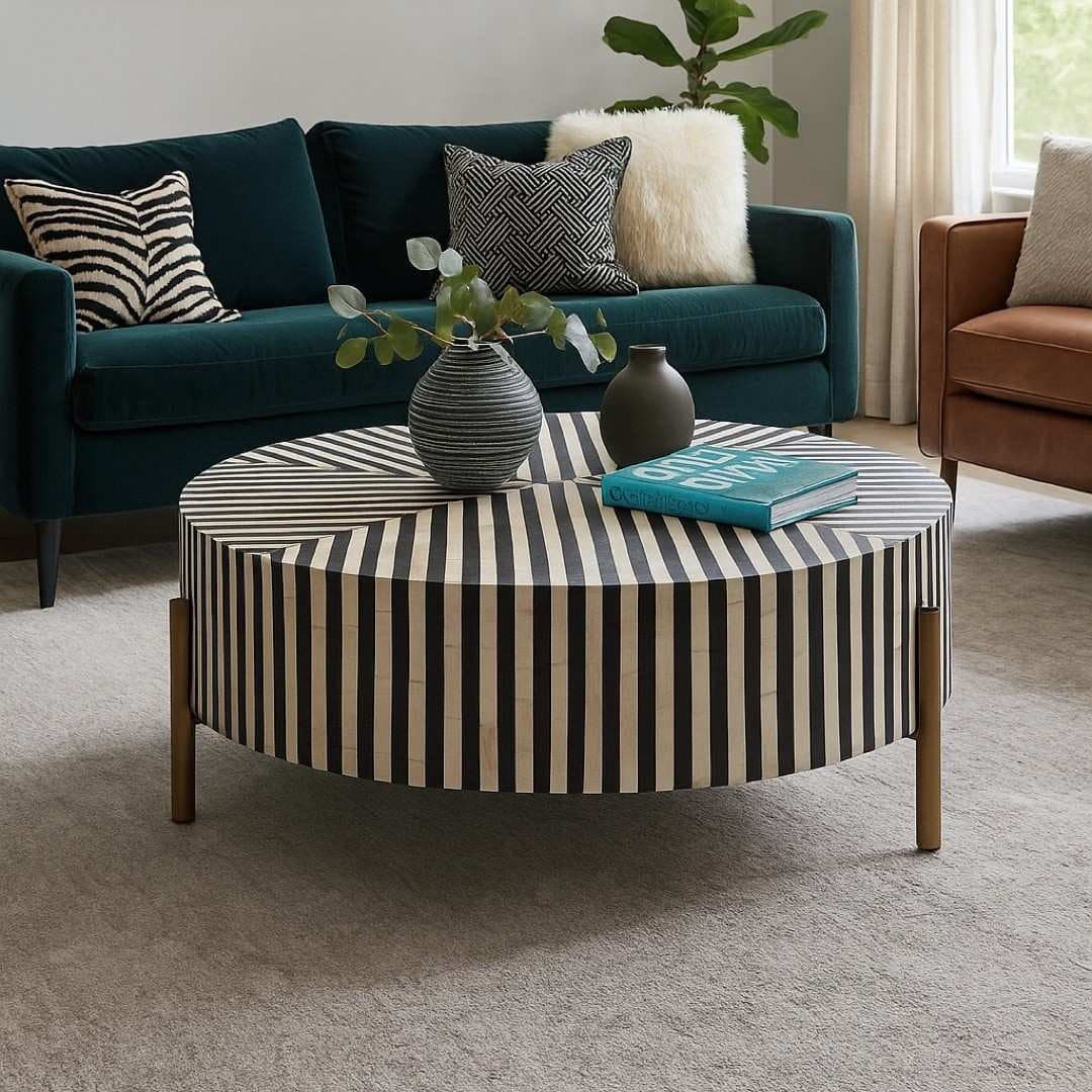 Vivora Centre Round Table Bone Inlay Artistry – Wooden Slice by Wooden Slice