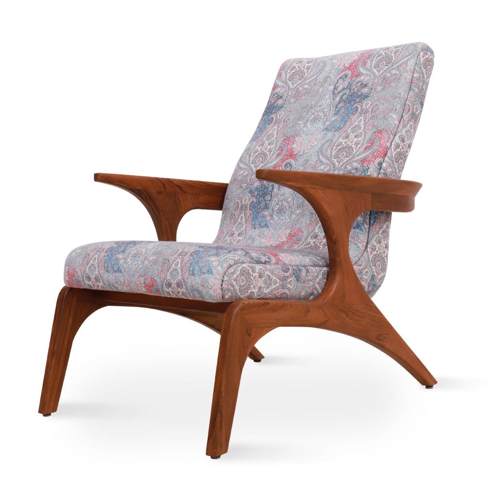 Piko - Teak Lounge Chair Multicolor Printed Fabric by Alankaram