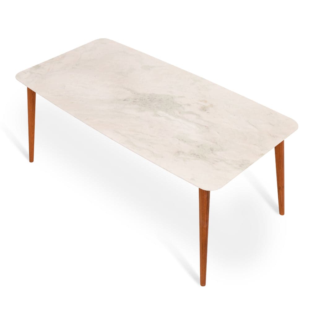 Ambu - Six Seater Teak Dining Table, Stone top 2 by Alankaram