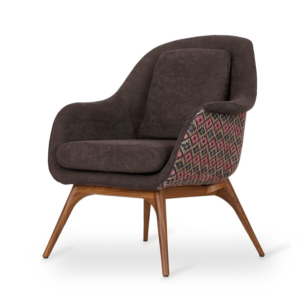 Nefis - Teak Lounge Chair, Brown Fabric by Alankaram