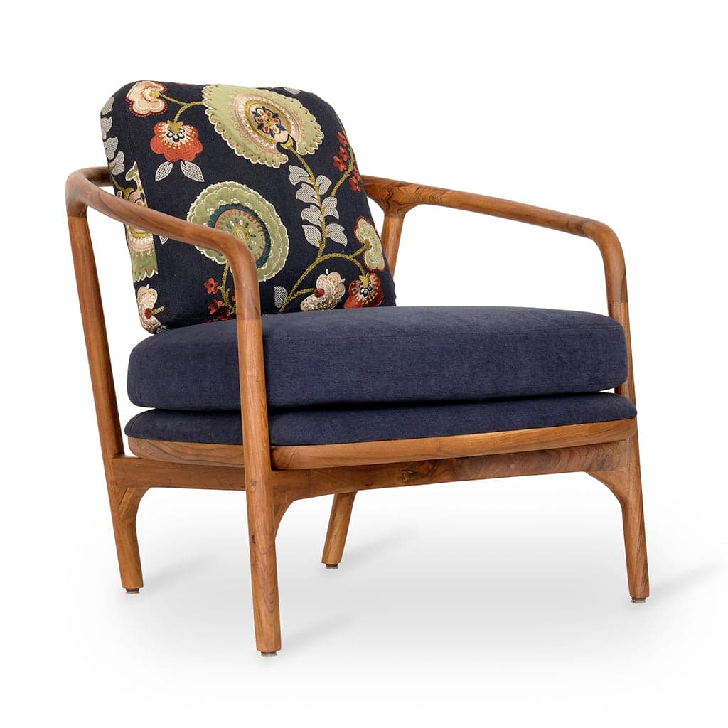Nofo - Teak Lounge Chair, Black, Printed Fabric 2 by Alankaram