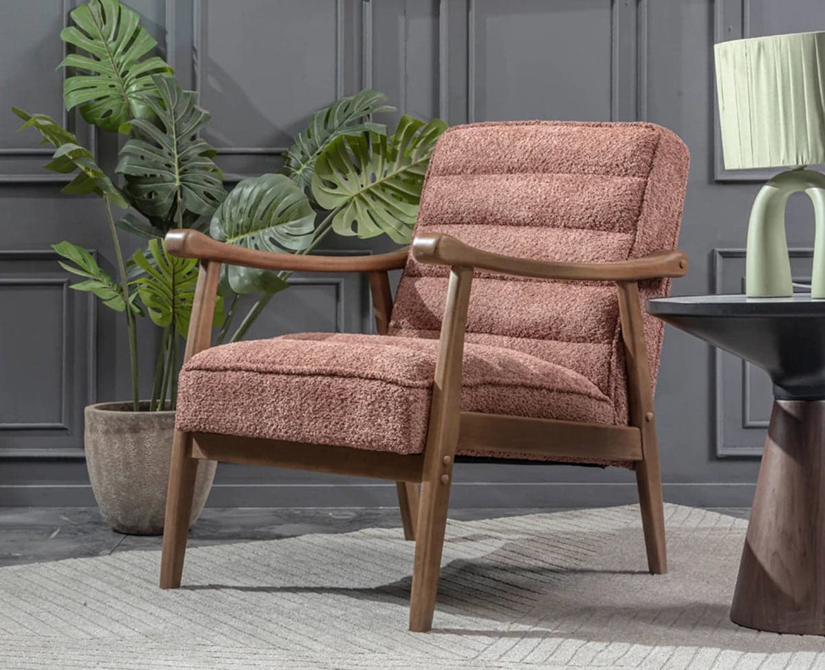 Arden Solid Rubber Wood Arm Chair - (Dusty Rose Brown) by Furniselan