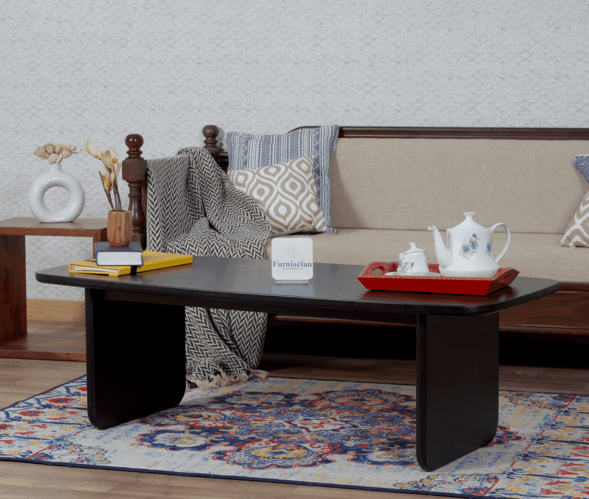 Columbus Solid Wood Coffee Table - (Black Finish) by Furniselan