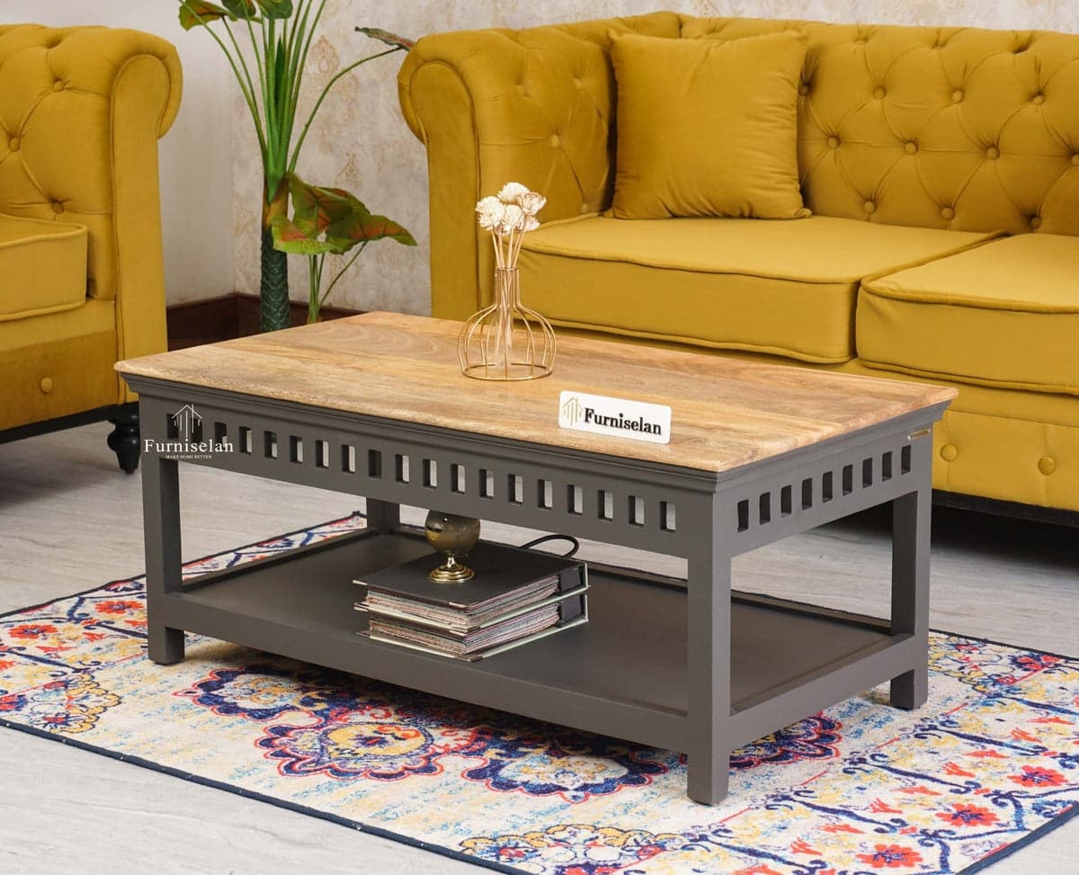 Alexandria Solid Wood Coffee Table - (Slate Grey) by Furniselan