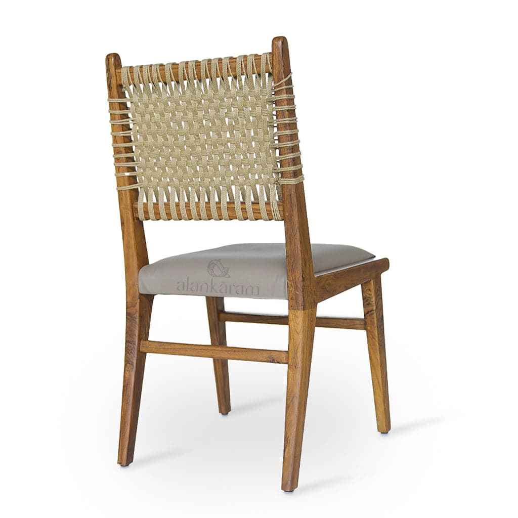 Asandi - Teak Dining Chair, Woven Back Upholstered Seat by Alankaram