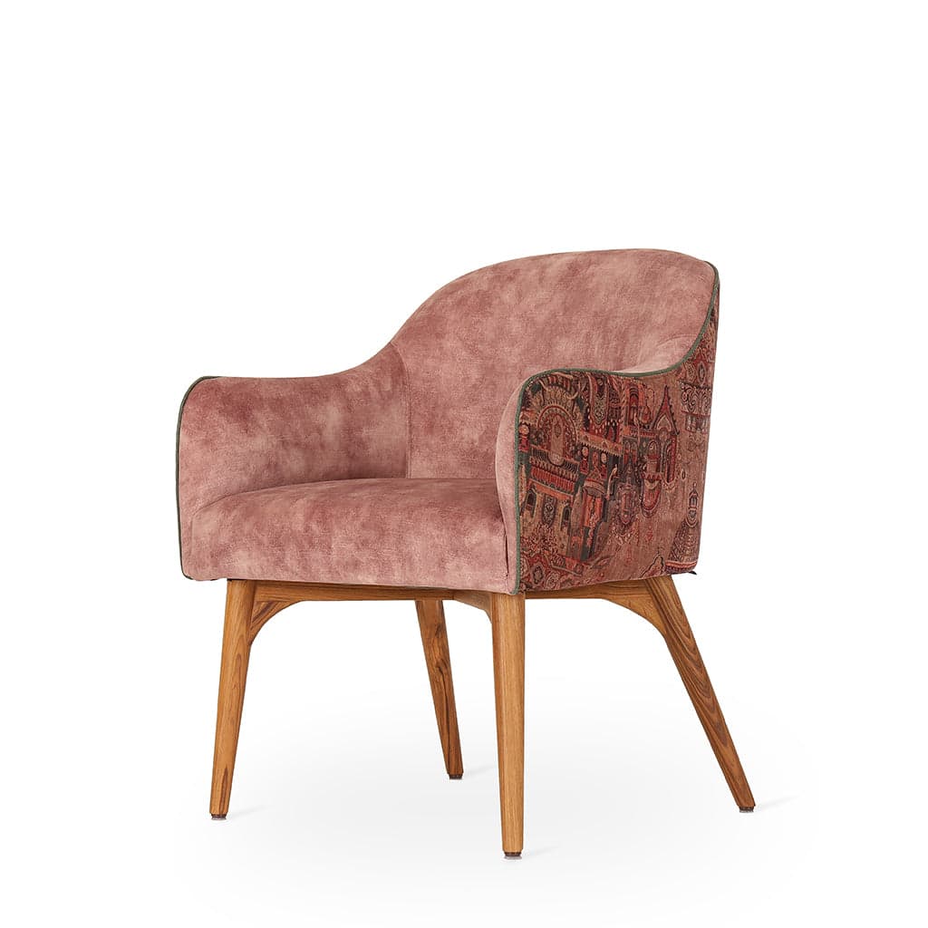 Aavaha - Teak Legs Dining Chair, Doll Printed Fabric by Alankaram