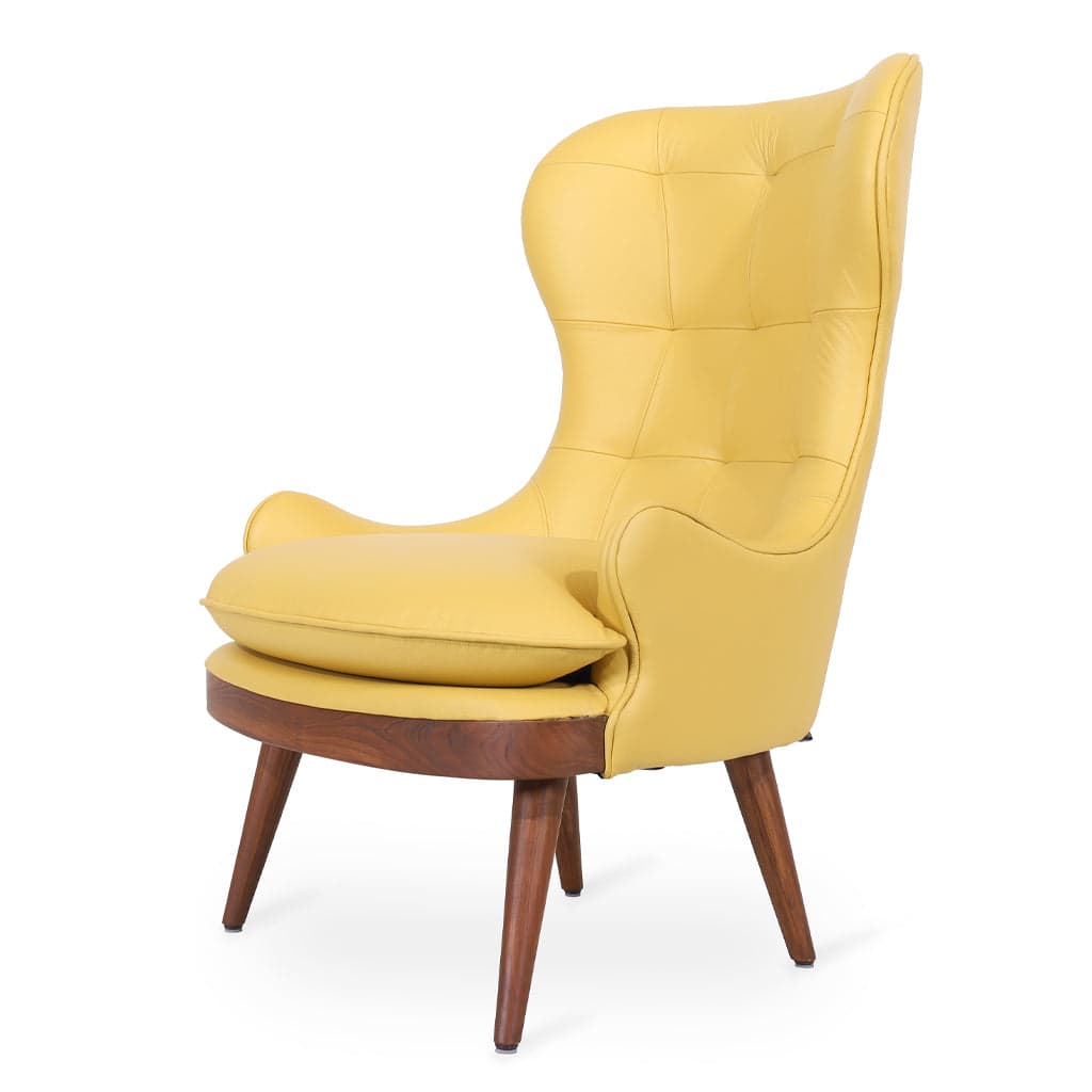 Dubu -Teak Lounge Chair, Yellow Leather by Alankaram