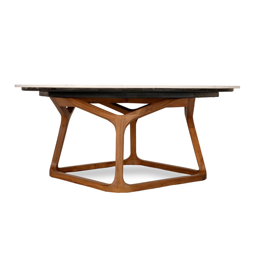 Krug - Teakwood Dining Table, Stone Top, Brass Inlay by Alankaram