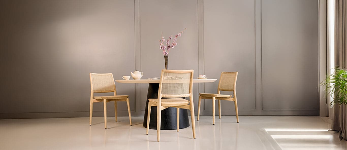 Kosy - Soliwood Dining Table with Stone Top by Alankaram