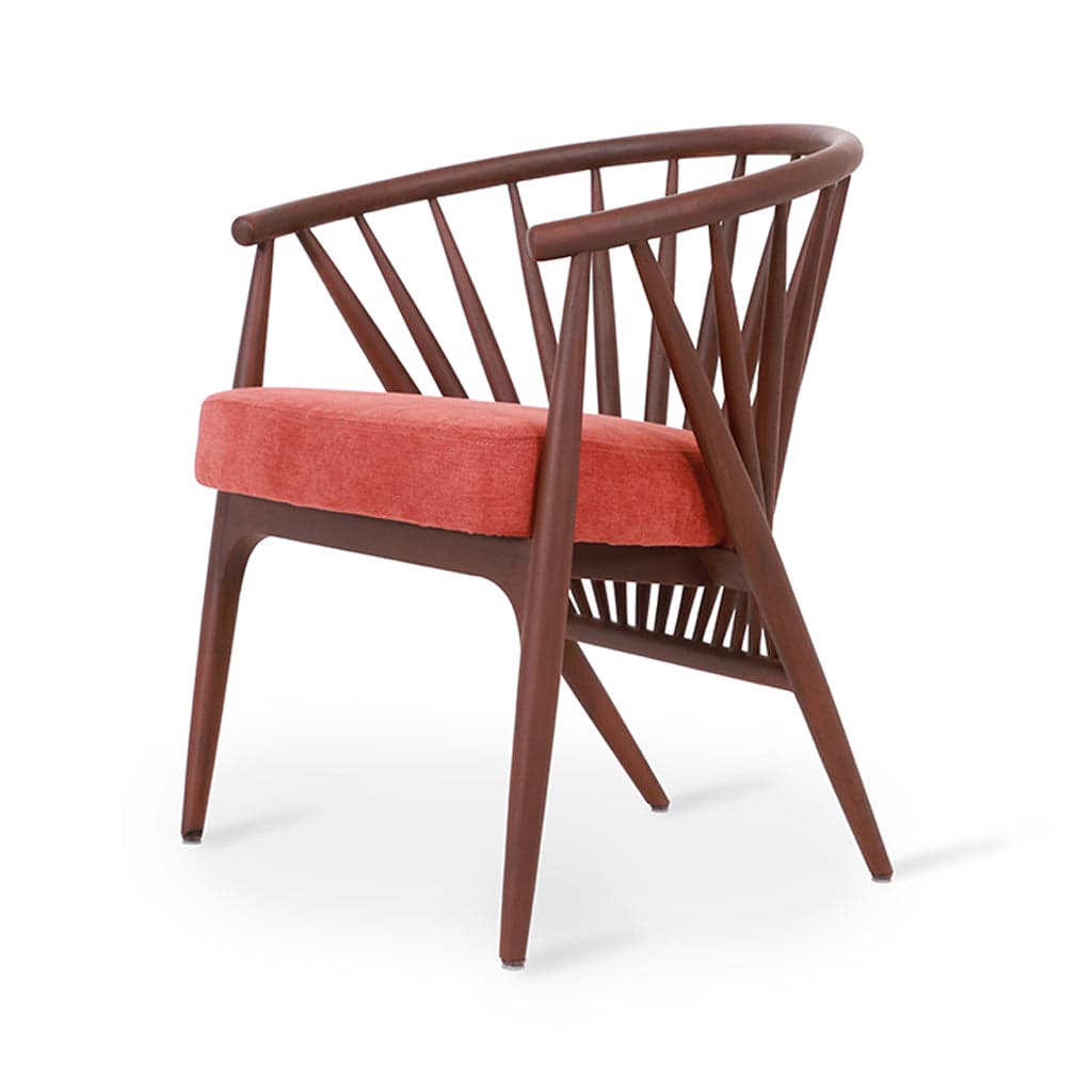 Hloma - Ash/Oak/Beech Dining Chair, Stained, Red Fabric by Alankaram