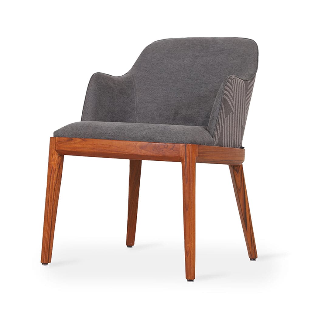 Ozlu - Teak Dining Chair with Grey Printed Fabric by Alankaram