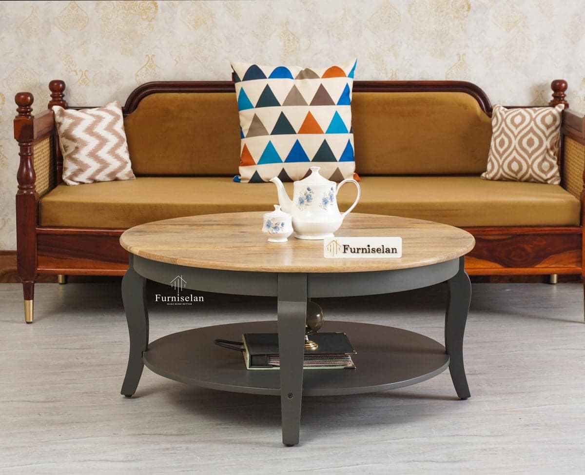 Mumbai Solid Wood Round Coffee Table - (Slate Grey) by Furniselan
