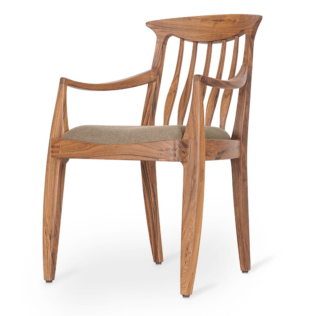 Avara - Teak Dining Chair, Brown Fabric by Alankaram