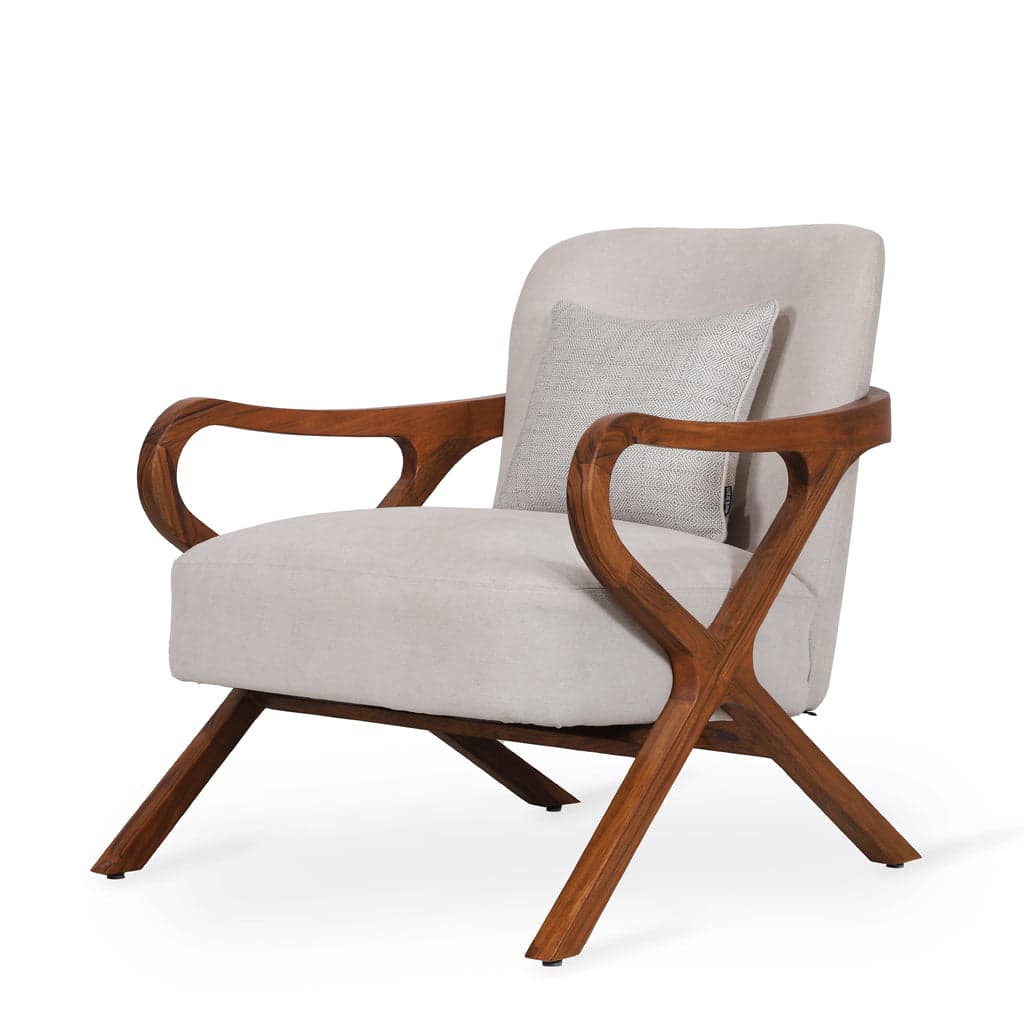 Patahi - Teak Lounge Chair, wooden armrest, White Fabric by Alankaram