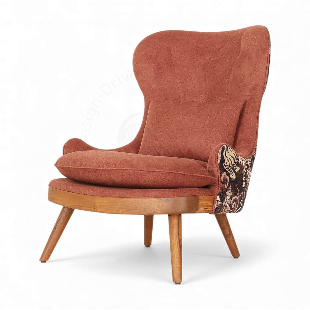 Dubu - Teak Lounge Chair, Red, Multicolor Printed by Alankaram