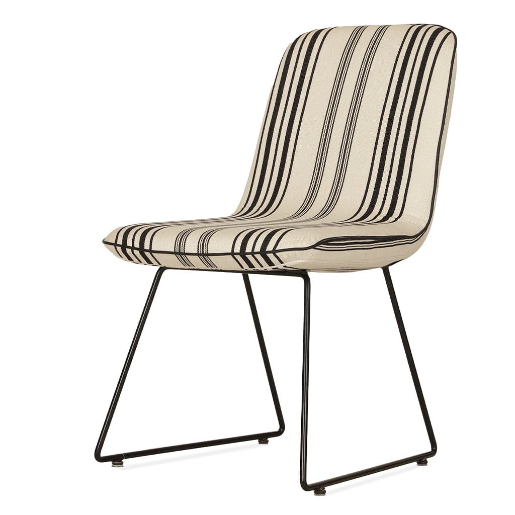 Poro - Metal Dining Chair, Full Upholstered, Black Printed Fabric by Alankaram