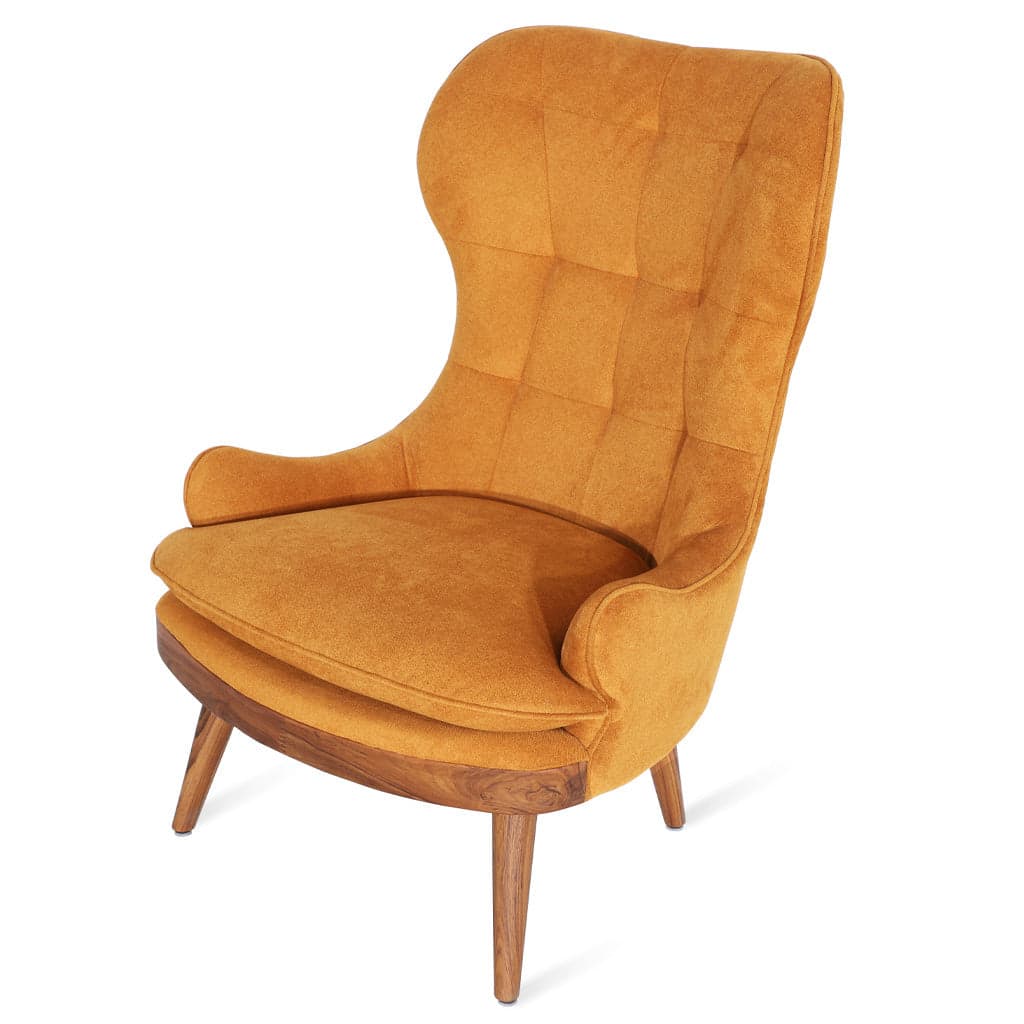 Dubu - Teak Lounge Chair, Mustard Yellow Fabric by Alankaram