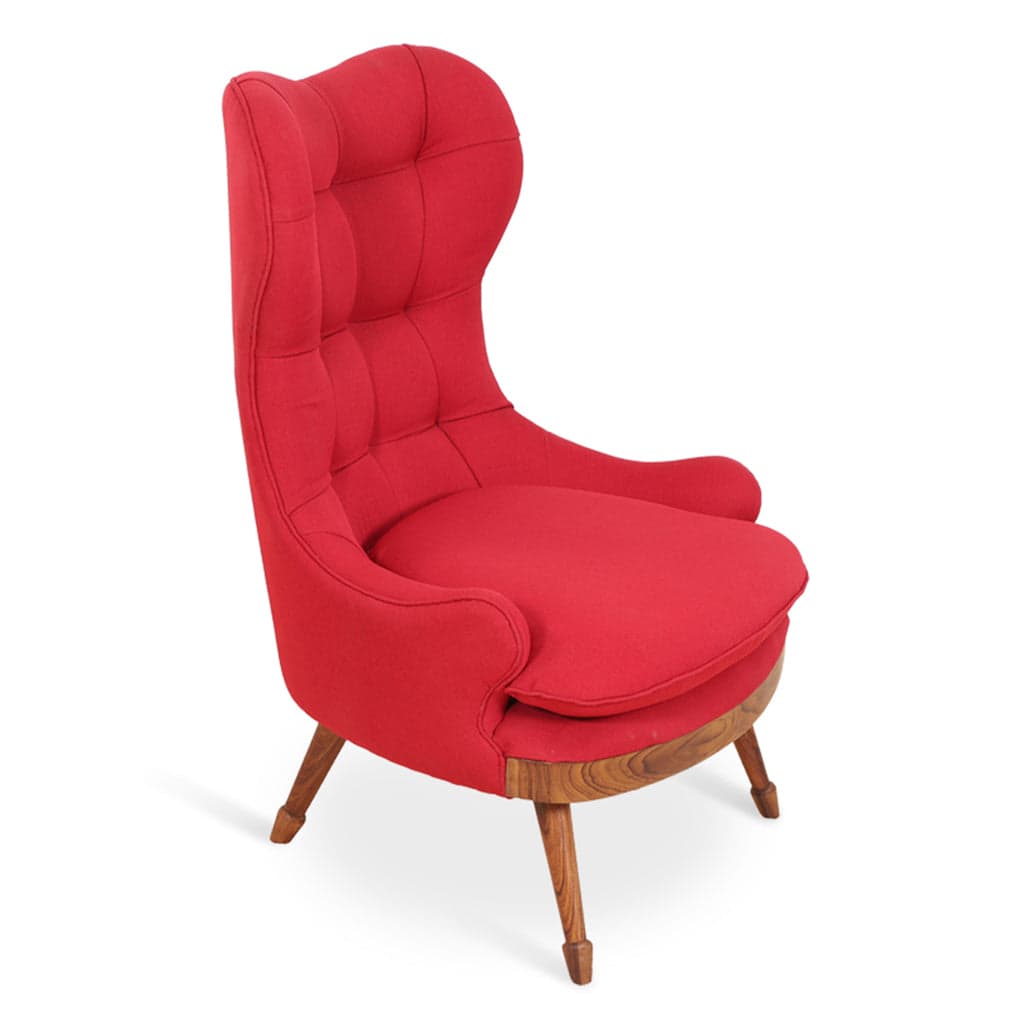 Dubu -Teak Lounge Chair, Red Fabric by Alankaram
