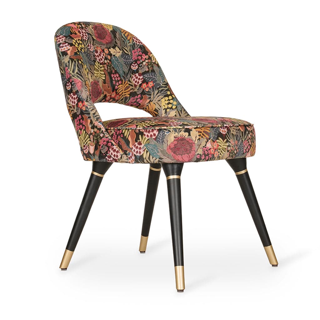 Kiero - Ash/Oak/Beech Dining Chair, Stained, Gold Accentuation, Multicolor Fabric 2 by Alankaram