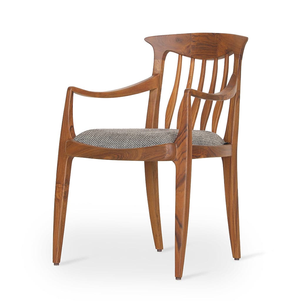 Avara - Teak Dining Chair, Black Printed Fabric by Alankaram